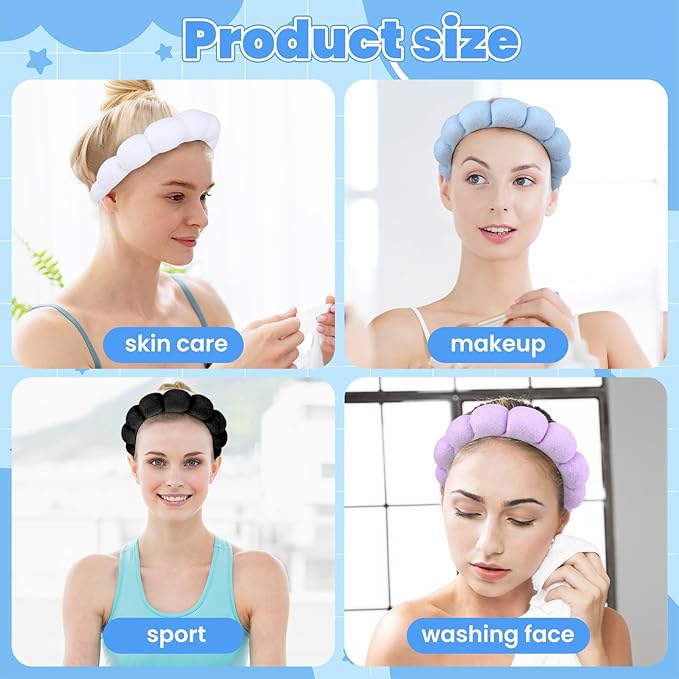 12 Pcs Spa Headbands for Women, Makeup Headbands for Women Girls, Puffy Sponge Bubble Headband for Washing Face, Soft Hair Band for Beauty Routines (Terry Cloth, 6 colors)
