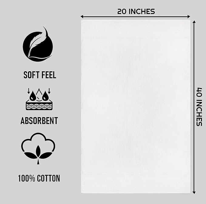 ZUPERIA White Bath Towels Bulk 24 Pack (20 x 40 Inches) - 100% Cotton Economy Light Weight Towels for Commercial Use - Quick Dry, Ultra-Soft, and Absorbent Bulk Towels