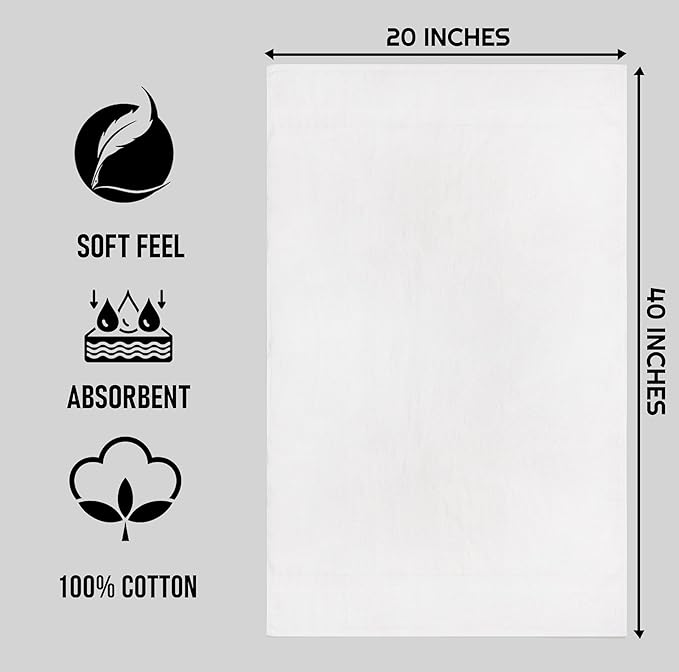 ZUPERIA White Bath Towels Bulk 60 Pack (20 x 40 Inches) - 100% Cotton Economy Light Weight Towels for Commercial Use - Quick Dry, Ultra-Soft, and Absorbent Bulk Towels
