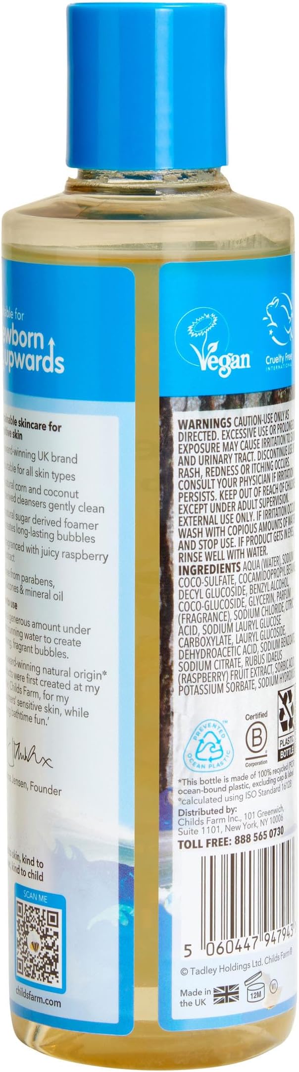 Childs Farm, Kids Bubble Bath for Dry, Sensitive Skin, Organic Raspberry, Gently Cleanses & Soothes, Vegan, Cruelty-Free, 8.4 fl oz