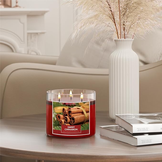 LUMELOOM Cinnamon Candles, 14.5oz, Large 3-Wick Soy Wax Candles for Home Scented, Sweet Cinnamon, Apple, Clove Scent, Mothers Day, Holiday Gifts for Women, Men, Friend, Teacher, Long Burning Time