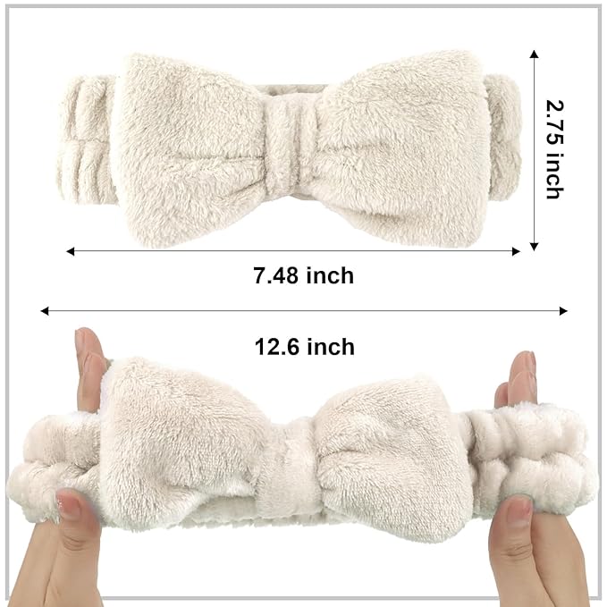 Ondder Spa Terry Cloth Headbands - 8 Pcs Cute Makeup Bow Headbands for Women, Skincare and Face Washing