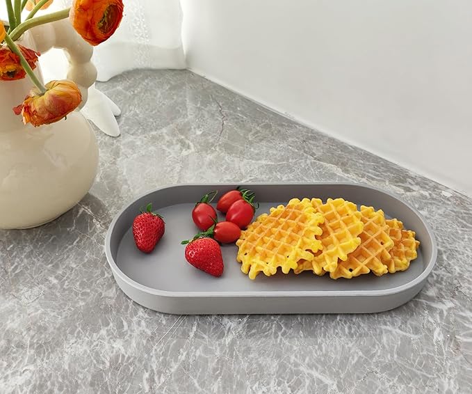 Gray Small Tray (11.8 inch), 3 Pack Oval Tray for Kitchen Counter, Bathtub Bathroom Vanity Items, Countertop Organizer, Coffee Accessory, Bar, Serving Seasoning, Salt and Pepper, Soap.