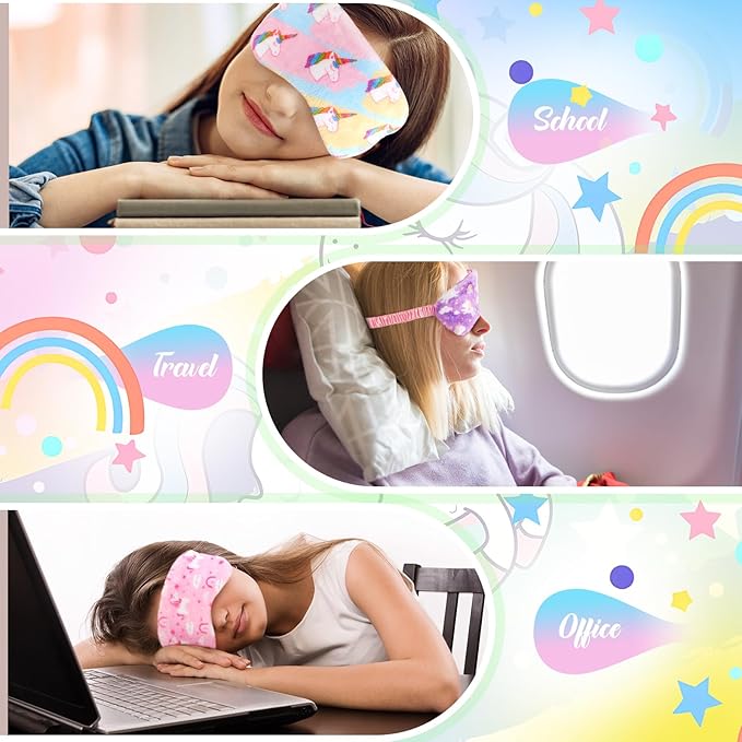 Cuffbow 6 Pack Plush Sleep Mask Set, Cute Plush Eye Masks for Sleeping, Soft Comfortable Travel Nap Blindfold, Sleepover Party Favors for Women(Unicorn,Colorful)