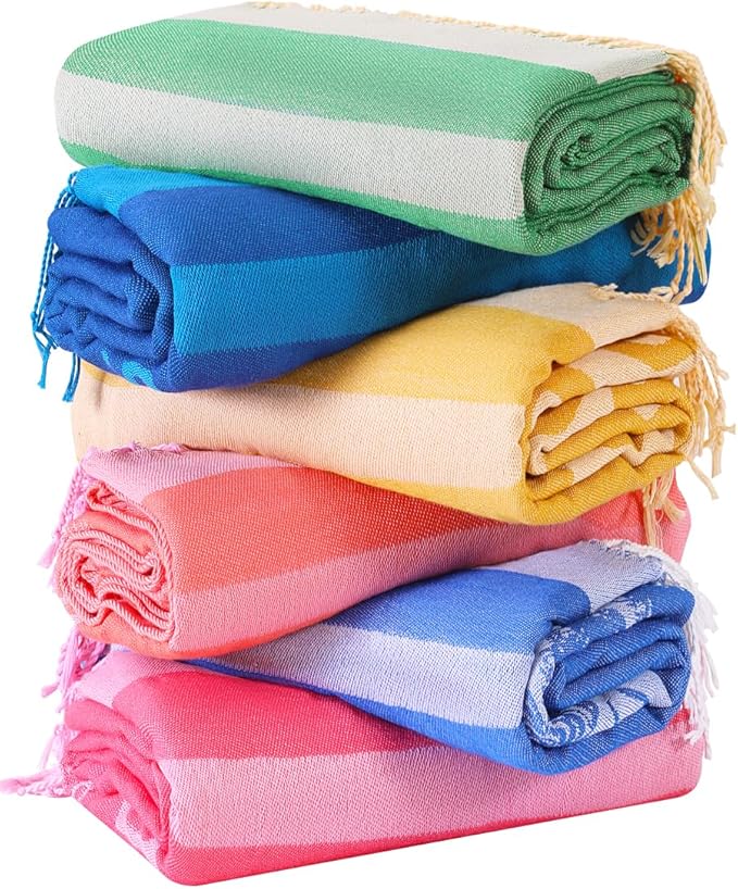 Genovega 6 Packs Oversized Turkish Beach Bath Towel Set Bulk 74"x38" Extra Large Sand Free Quick Dry Swim Camping Pool Clearance Towels Travel Blanket Adult Essentials