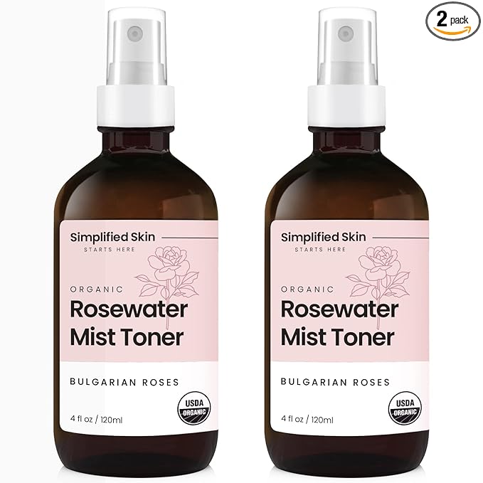 Organic Rose Water Spray for Face & Hair – Pure Rosewater Toner – Refreshing Mist for Skin Care, Makeup & Locs – Natural Rose Scent, 4 Oz (2 Pack)