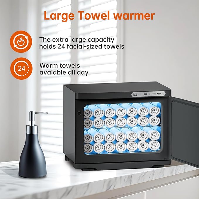Hot Towel Warmer for Spa,2-in-1 Thermostatic Towel Heater,23L Large Capacity with Quick and All-Round Heating for Facial SPA,Beauty Salon,Esthetician and Bathroom Black