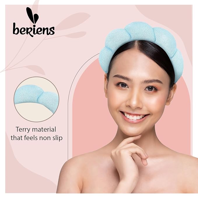 Spa Headband - Makeup and Face Washing Headband with Makeup Remover Pad for Bubble Bath (BLUE)