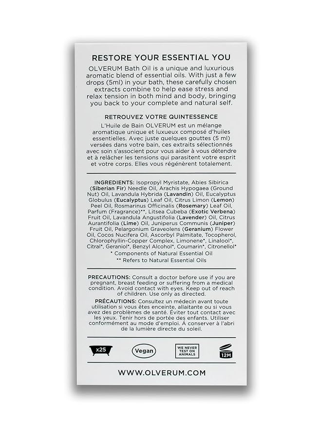 OLVERUM - Natural Bath Oil | Vegan, Cruelty-Free, Revitalizing Clean Beauty Bath Oil (4.25 fl oz | 125 ml)