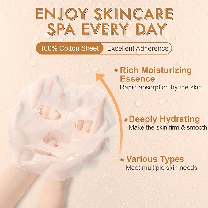 KONEUK 60 Pack Collagen Essence Face Masks Skincare for Women, Hydrating Sheet Face Masks Suitable for Dry and Sensitive Skin, Bulk Facial Masks for Women Skin Care, Face Mask Gifts Set for Spa Party
