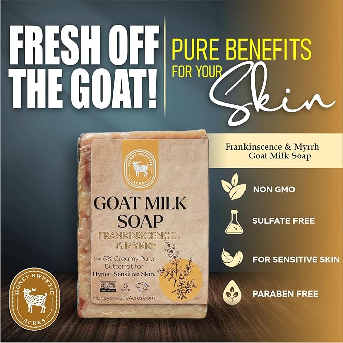 Honey Sweetie Acres Frankincense Goat Milk Soap - Handmade 5 oz Bar, Made with Natural Ingredients, Moisturizing & Gentle, Made in the USA