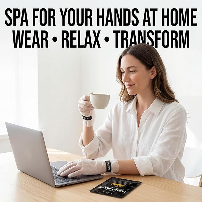 WONDER FAMILY Aqua Hand Mask – Moisturizing Gloves for Dry Cracked Hands – Collagen Overnight Hand Mask, Hand Moisturizer Cotton Gloves for Sleeping Alternative, Repairing Treatment for Women & Men
