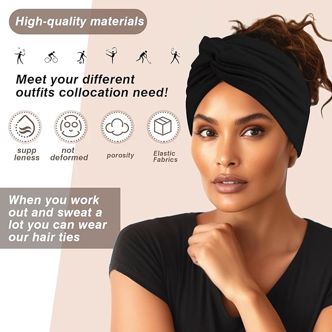 HAUHC Extra Wide Headbands for Women, 7'' Large Cotton Like Turban Knotted Bandana Head Bands for Women Non Slip, Boho Headbands for Women's Hair (C1-6Pcs, Extra Large 7" Wide)