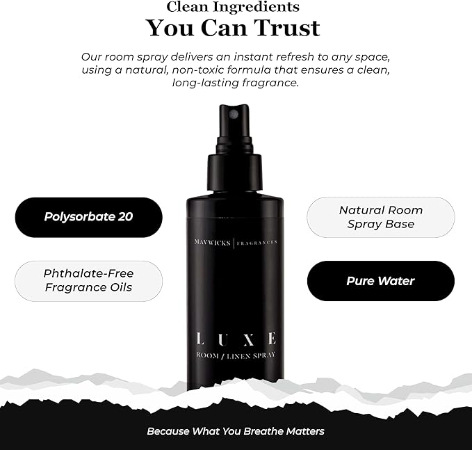 Mavwicks Fragrances - (Luxe) Linen & Room Spray (8oz) – Bedroom & Home Fragrance Mist, Long-Lasting Freshness To Brighten Up Your Space, Fabric & Air Freshener, Aromatherapy Scent Spray