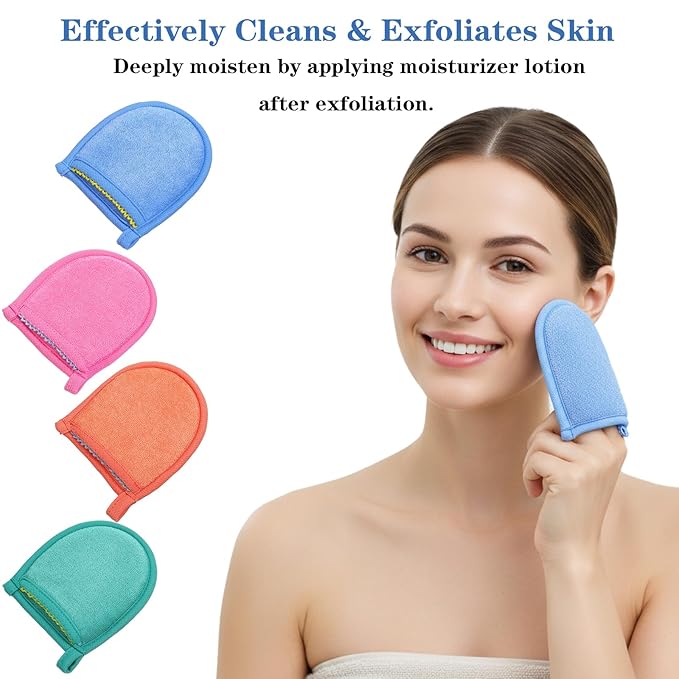 4 PCS Exfoliating Gloves, Exfoliating Facial Scrubber Mitt Facial Scrub Mitts Deep Exfoliatings Gloves for Face and Body Mitt Cleaning Mitten, Deep Face Cleaning Polishing Glove for Women Bath Shower