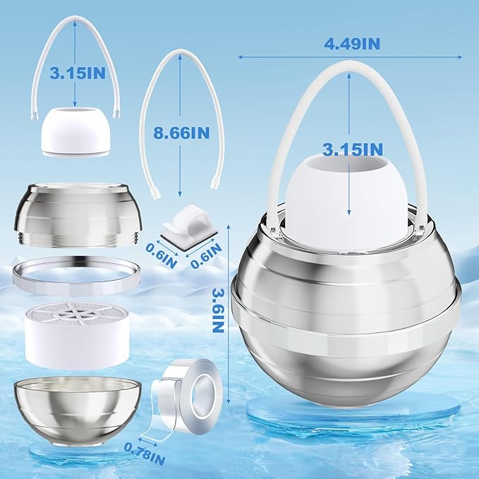 Bath Filter for Tub - Bathtub Water Filter for Softer Skin & Hair, 8 Stages Hotel Grade Filtration Bath Water Filter,2,500 Gal of Filtration, BPA Free, Easy to Install（Silver）
