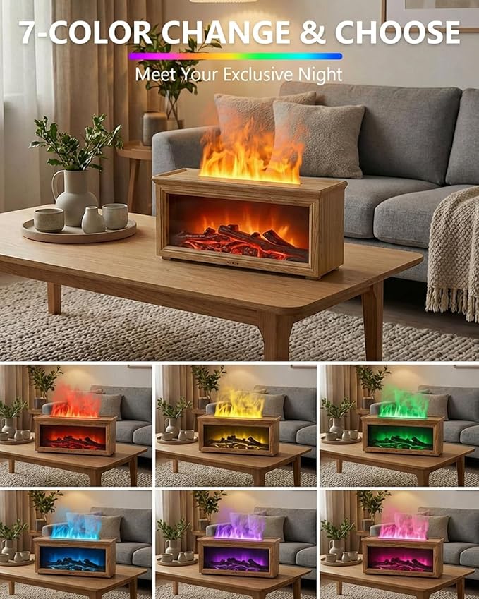 Essential Oil Diffuser, 7-Color Fireplace Fire Flame Aromatherapy Humidifier, 280ml Ultrasonic Aroma Diffuser Cozy Gift with Time Sets and Remote Control for Bedroom Home Yoga Office