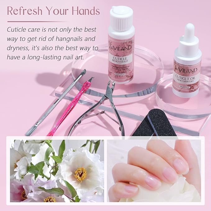 SAVILAND Cuticle Remover and Cuticle Oil Kit – Nail Care Kit with Cuticle Remover Liquid & 1.01 oz Cuticle Oil Cuticle Trimmer for Cuticle Softener & Moisturize Manicure Kit for Home Use