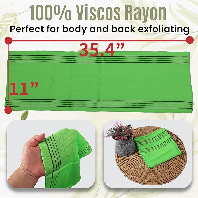 etreetowel Extra Large Size 35.4" x 11" (4 PCs) Korean Asian Exfoliating Bath Washcloths Mitt Scrub for Body and Back washcloth Glove Viscose Rayon Towel for Soft Skin