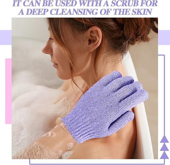 Ramede 30 Pair Exfoliating Glove Double Sided Exfoliating Bath Gloves Pack Nylon Colorful Shower for Men Women Beauty Spa Massage Shower Deep Clean Body Skin Bathing Scrubber Disposable(Purple)