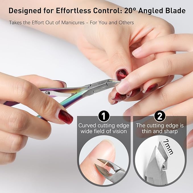 Precision Cuticle Nippers Trimmer Set, Double Spring Cuticle Remover Pusher Cutter, Manicure Pedicure Tools for Toenails Hard Skin Nail Care Supplies, Nail Clippers&Scissors (Silver+ Colored)