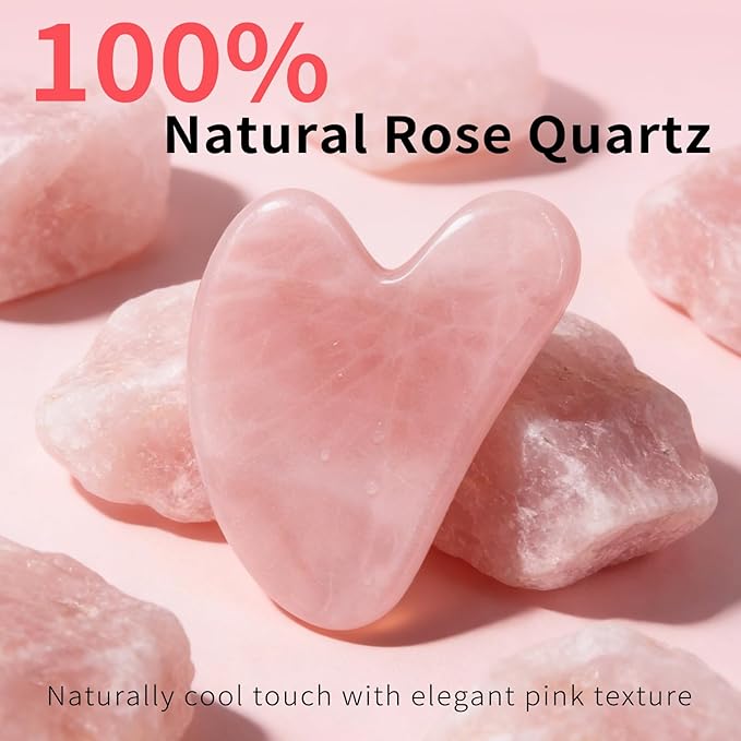 huefull Rose Quartz Gua Sha Tool for Face & Body, Natural Facial Massage Tool, Self-Care Beauty Gifts for Women & Men