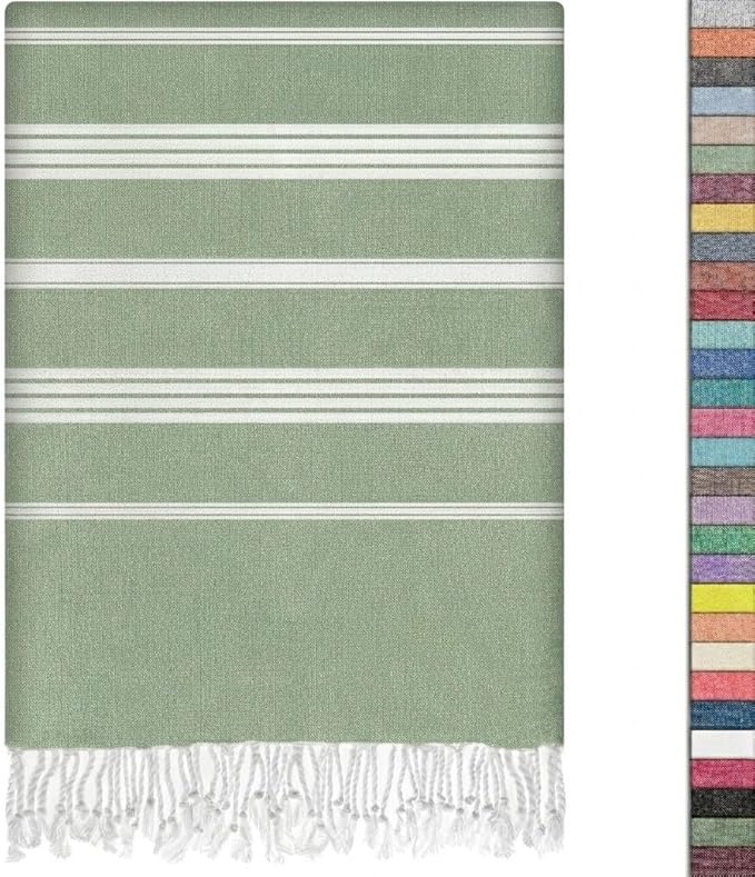 EPHESUS TOWELS Turkish Beach Towel - 38x70 inch Oversized - Sultan Design - Turkish Towel for Beach, Bath, Pool, Gym, Yoga - Prewashed, Lightweight, Quick Dry (Fresh Apple Green, Sultan)
