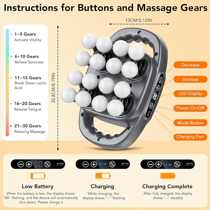 IKG 16 Head Massage Gun Deep Tissue, Body Massage for Back, Shoulders, Neck, Legs, Foot, Massage Gun deep Tissue, Percussion Massager with 3 Modes&30 Intensities Body Muscle Pain Relief, Ideal Gifts