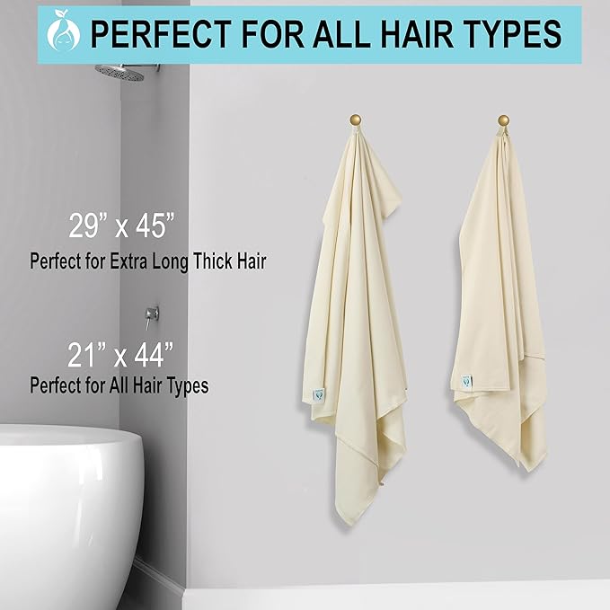Hair RePear The Ultimate Hair Towel – Generous 29" x 45" Premium Cotton Hair Towel, Anti-Frizz Microfiber Alternative, Reduces Breakage, Gentle Fast Drying, No-Slip Fit, Natural Greige