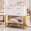 OmySalon Professional Barber Station, Salon Stations for Hair Stylist, Storage Cabinet with 3 Hair Dryer Holders, 2 Drawers, Hairdressing Organizer Table for Beauty Spa Barbershop Home, White Gold