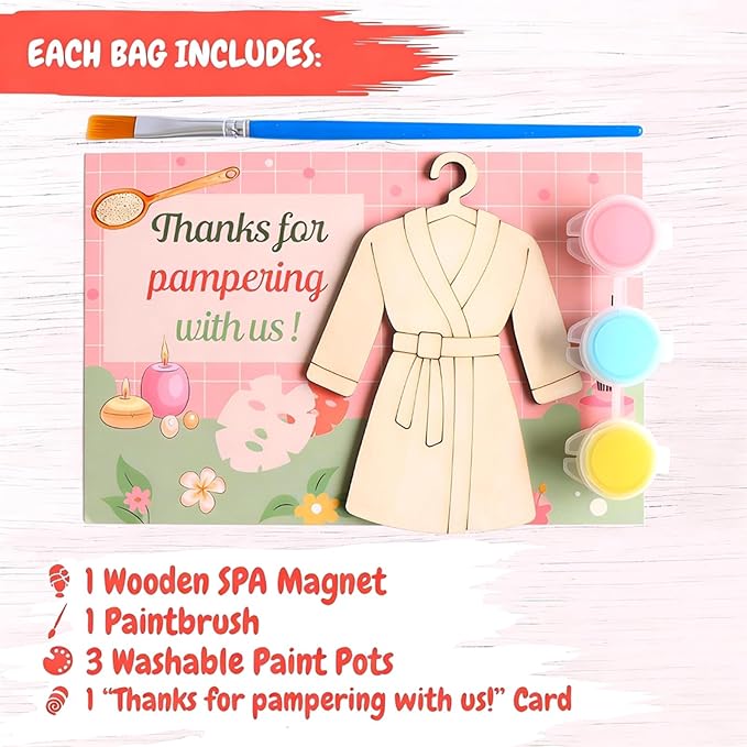 12 Pack Spa Party Favors for Kids - Individually Wrapped Paint Your Own Wooden Magnet Craft Kits with Thank You Card, Spa Birthday Decorations for Girls