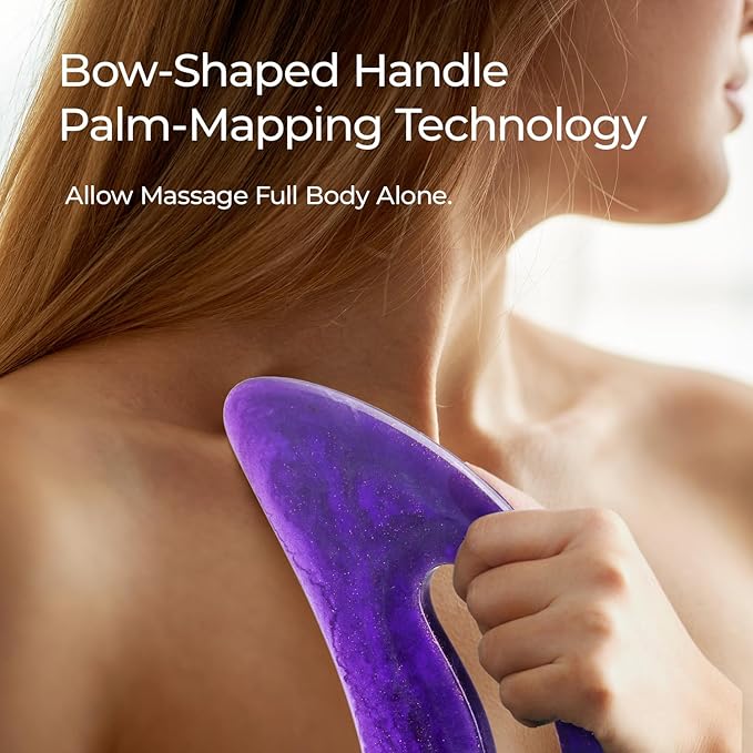 Scienlodic 4 Pcs Gua Sha Massage Tools for Face & Body (Purple, Resin) - Guasha Scraping Tool for Jawline Contouring, Puffiness Reduction, Neck, Back, Legs & Muscle Relaxation