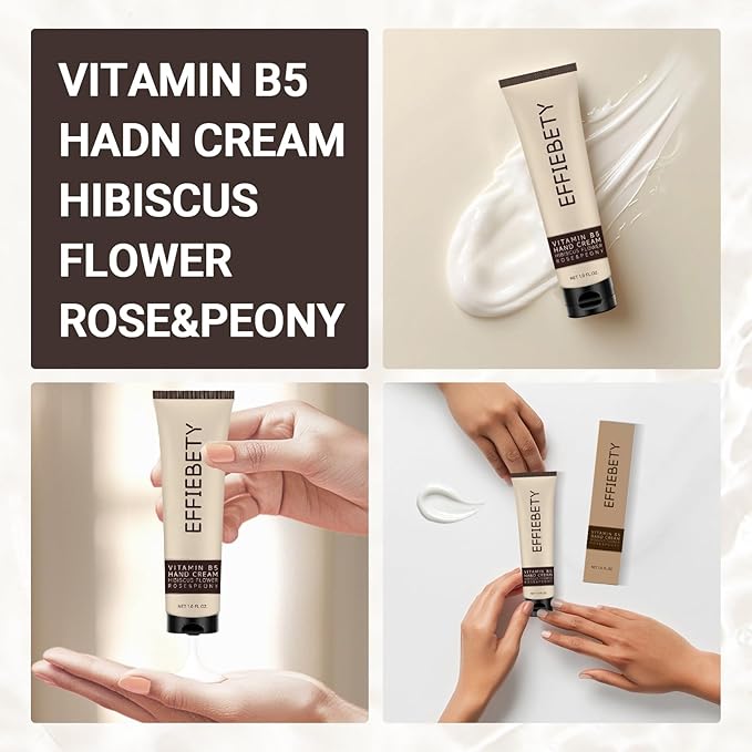 Vitamin B5 Hand Cream 6 Pack, Fast-Absorbing & Non-Greasy for Deeply Hydrated, Soft Skin, Infused with Hibiscus Flower, Rose & Peony, Vegan & Cruelty-Free (1 fl oz)