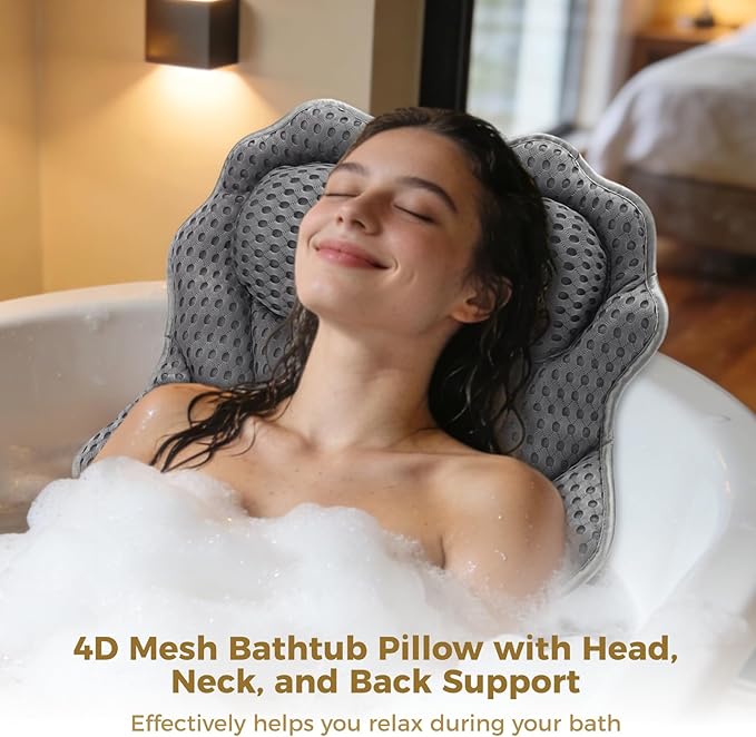 Joyibay Bath Pillow Ergonomic Luxury Bathtub Pillow with Head,Neck, Shoulder and Back Support, 4D Bath Pillows 16.5x17.3in for tub with Powerful Suction Cups, Fits All Bathtub