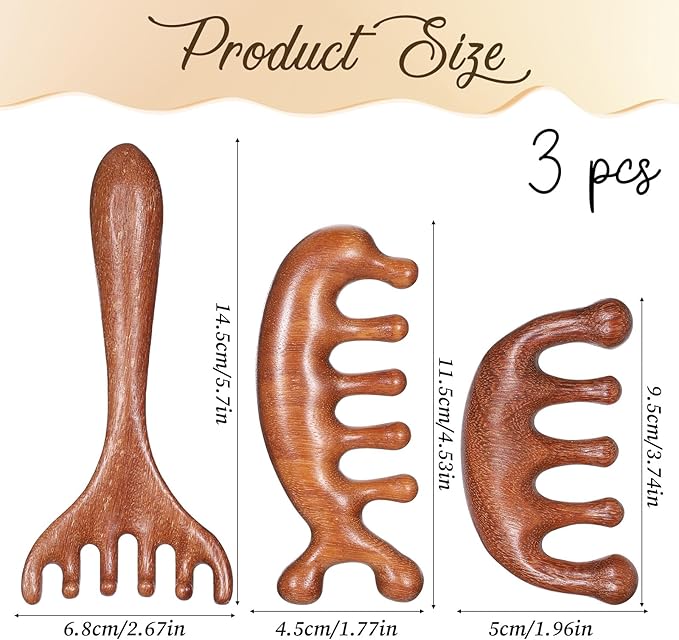 EupHHonycs 3 Pcs Wooden Head Scalp Massager Comb, Wooden Wide Tooth Comb, Head Massage Tool for Relaxation Hair, Portable Heads Scratcher Massager, Gift for Mother Sister Lover
