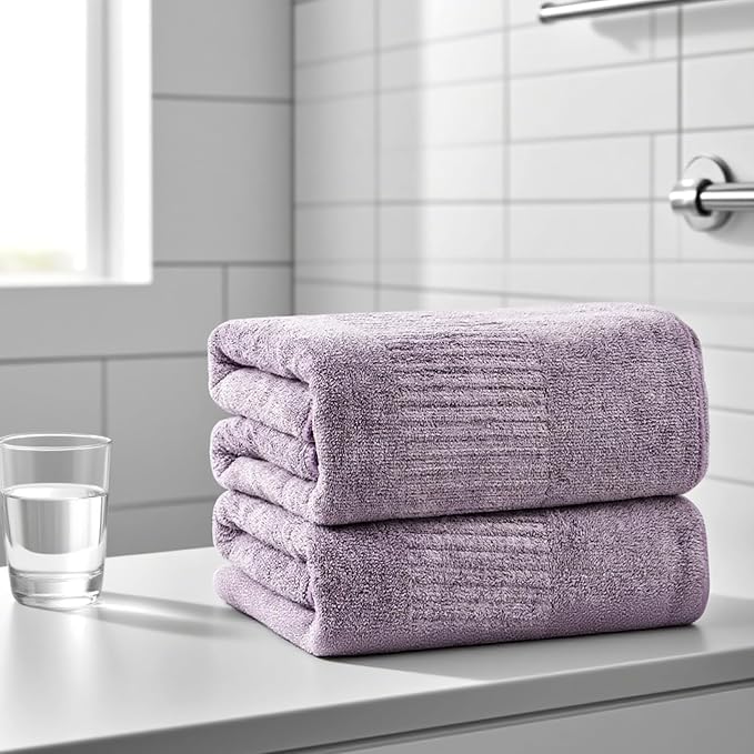 SEISSO Bath Towels,Extra Absorbent & Quick Drying Towels for Bathroom,Fibre Large Bath Towel,Super Soft Multipurpose Use for Fitness,Spa,Sports Towels,Yoga Towel (Purple, 2 Piece Bath Sheet)