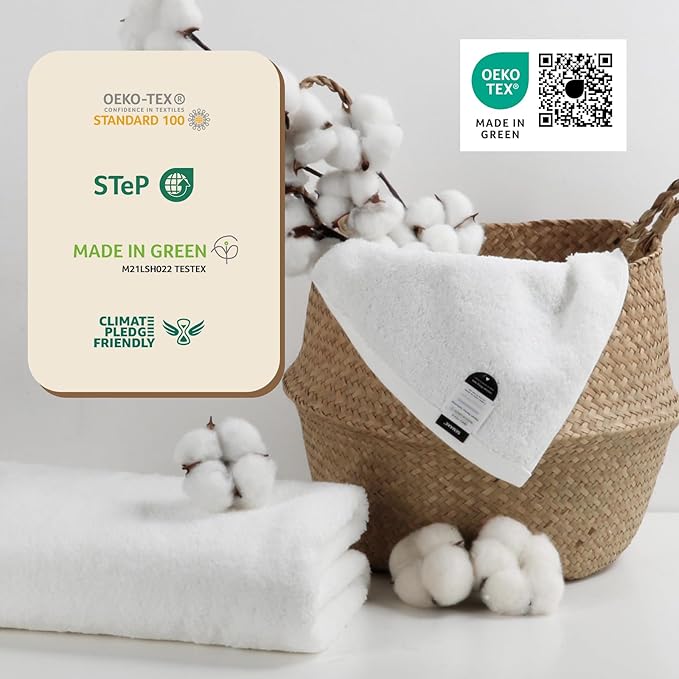 SEMAXE White Bath Towel, 100% Cotton Bath Towel with Hanging Loop, 55 x 27 Inch, Soft Absorbent & Quick Dry, for Bathroom & Travel