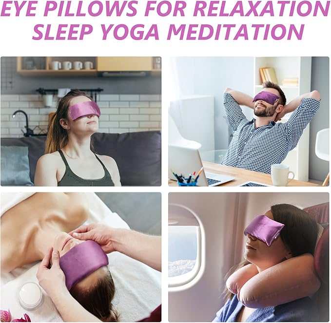 RelaxCoo Lavender Eye Pillow for Relaxation, Yoga, Sleeping, Weighted Eye Mask Heated for Headache, Sinus, Dry Eye Relief, Moist Heat Eyes Compress, Meditation Accessories with Aromatherapy, Pack of 4