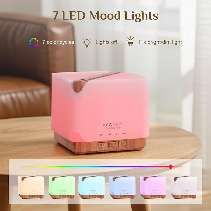 ASAKUKI Essential Oil Diffuser for Home, Large 700 ml Aromatherapy Humidifier with Top 6 Essential Oil Sets, Automatic Shut-Off, 7 LED Lights for Living Room, Bedroom, Hotel, Gift for Mom - Yellow