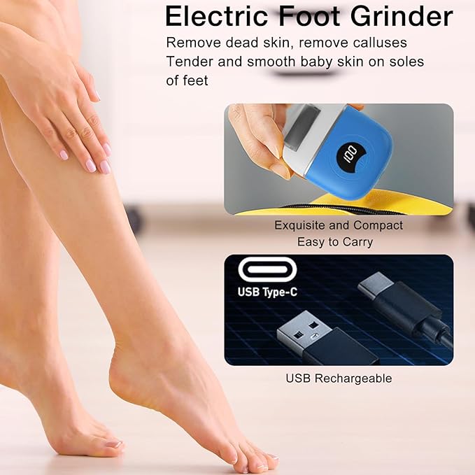 Callus Remover Foot File,Electric Foot File Grinding Machine Foot Repair and Grinding Device,Upgrade Digital Display Electric Foot Exfoliating Scrubber with 3Grinding Heads 2Speeds (Blue)