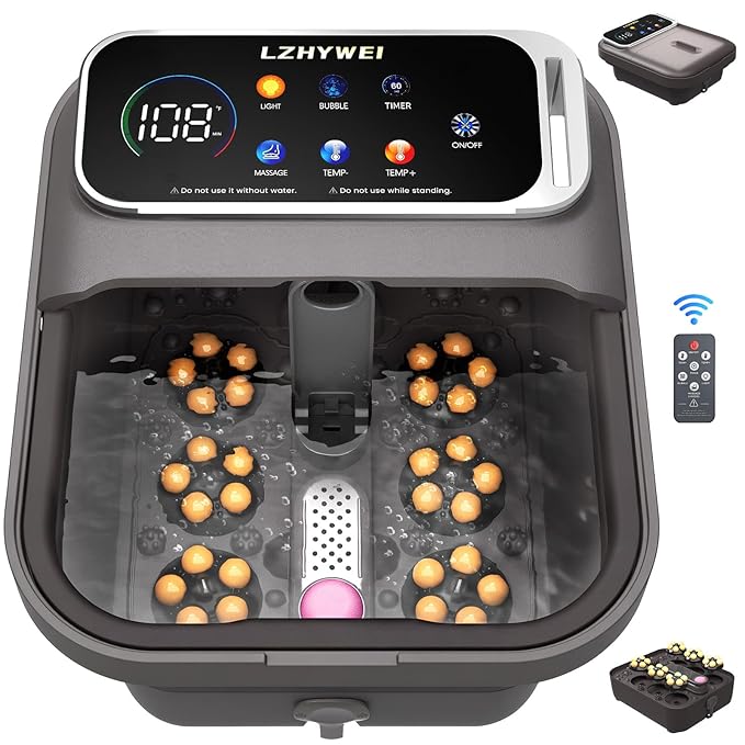 Collapsible Foot Spa with Heat, Electric Foot Bath Massager with Color Touchscreen, 30 Motorized Shiatsu Massage Balls, Temp Control, Bubbles, Remote, Professional Feet Soak Tub for Home
