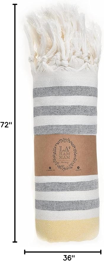 Beach Towel | Cotton Beach Towels, Easy to Carry, Sand Free, Highly Absorbent, Quick Dry, Turkish Towels for Travel Camping Bath Sauna Beach Gym Fitness Pool Yoga SPA by Lahammam, Ephesus, Yellow