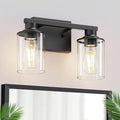 L LOHAS LED 2-Light Black Bathroom Light Fixtures,Modern Lighting Fixtures Over Mirror with Clear Glass Shade, Vanity Lights for Bedroom, ETL Listed