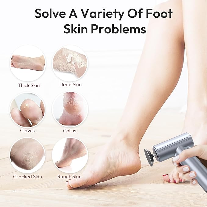 Electric Foot Callus Remover, 2-in-1 Rechargeable Portable Electric Foot File with 70pcs Sandpaper, Professional Pedicure Tools for Dead Skin, Hard Cracked, Dry Skin - Grey&Blue