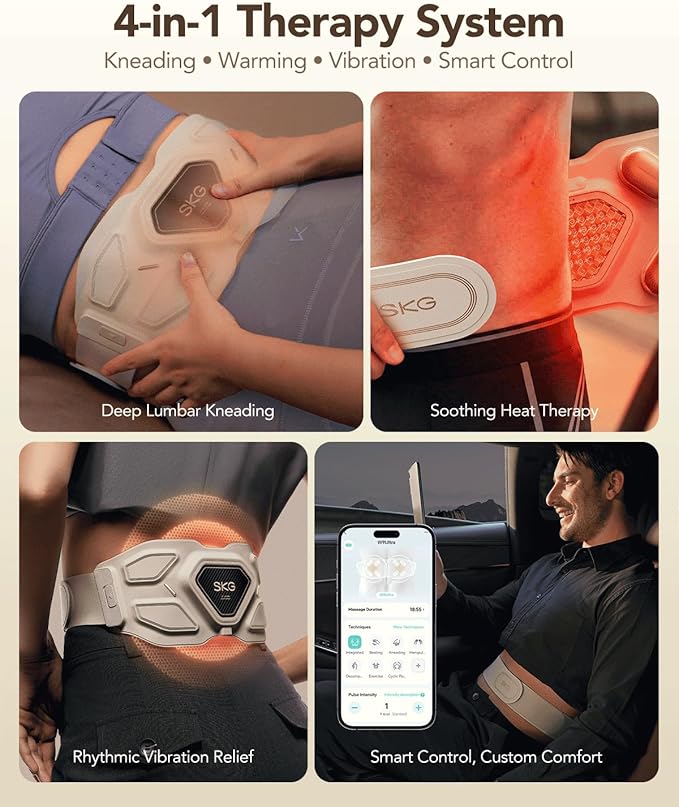 SKG W9 Ultra 2.0 Lower Back Massager for Pain Relief Deep Tissue Mothers Day Gifts Adjustable Cordless Heating Pad Infrared Vibrating Back Massager with Titanium Massage Head