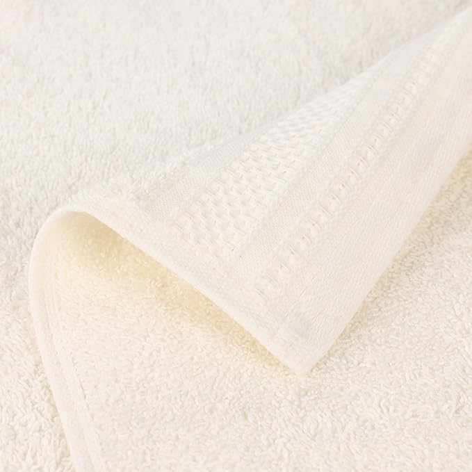 Superior Honeycomb Cotton Medium Weight Towels, for Guest Bath, Master Bathroom, Shower, Quick Dry, Adults, Home Essentials, Textured Waffle Border, Assorted Towel Set, 3 Piece Towel Set, Ivory