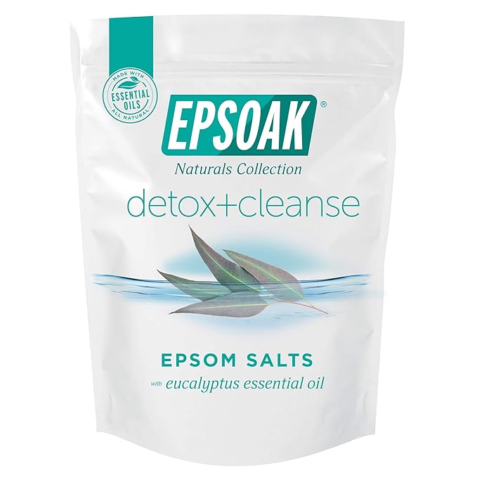 Epsoak Epsom Salt 2 lb. USP Magnesium Sulfate with Detox + Cleanse Scent Resealable Epsom Salt Bag, Made in The USA, Cruelty-Free Certified
