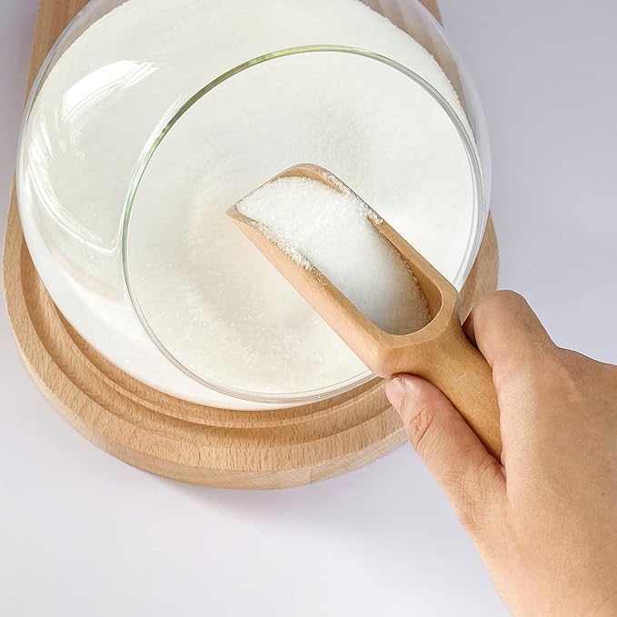 Wooden Scoops 5.5" and 3", 1 standard bath salt scoop and 1 mini scoop, Natural Beech Wood Scoops, the mini is for coffee and laundry, the standard is for Flour, Bath Salt, Sugar, Cereal