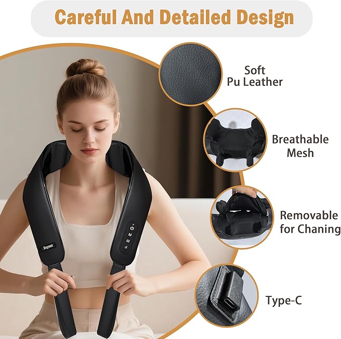 Joyset Neck Massager with Heat, Cordless Shiatsu Neck Massager for Pain Relief Deep Tissue, 6D Kneading Shiatsu Shoulder Massager for Mother's Day, Dad Mom and Friend