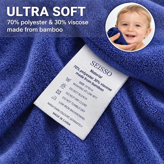 SEISSO 4 Pack Extra Large Bath Towels 63"x35", Bath Sheets for Sensitive Skin 70% Polyester 30% Viscose Fiber from Bamboo, Super Soft, Highly Absorbent & Quick Dry, Oversized Shower Towels